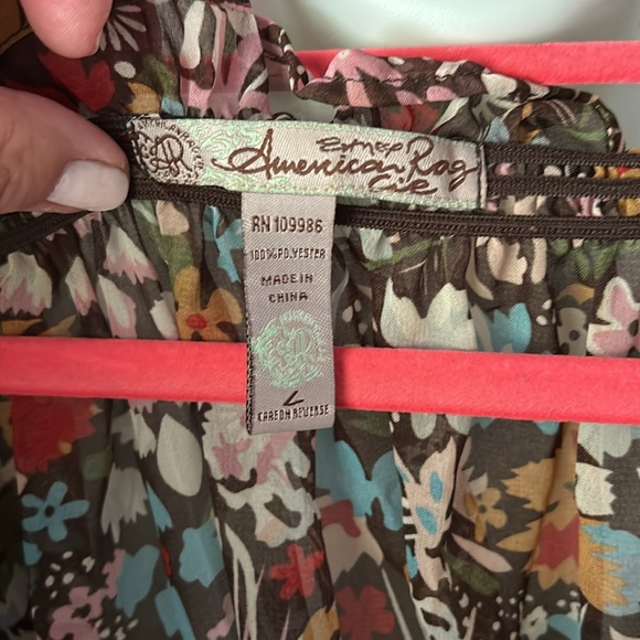 American Rag chiffon floral long tunic ruffled top has a separate long tie - L - Picture 2 of 14